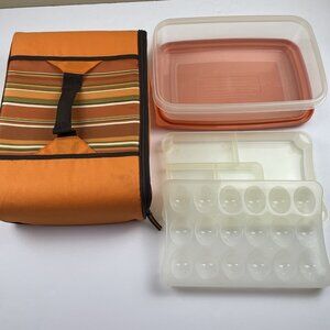 Rachael Ray Insulated Casserole Carrier Tote Bag Orange Hot Or Cold 5pc